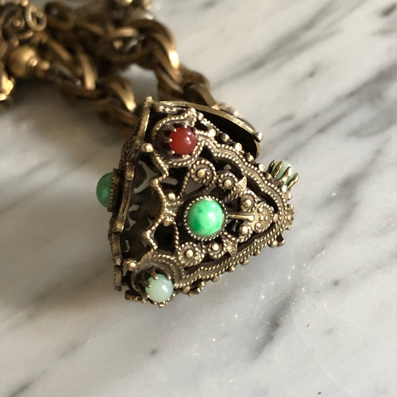 Vintage Semi-Precious Stone Serpent Charm Bracelet - Picture 5 of 9